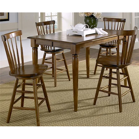 5 Piece Gathering Table with 18 Inch Leaf and Copenhagen Spindle Back Bar Stools